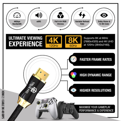 3M HDMI 2.1 Cable Certified Ultra High Speed 8K Braided 48Gbps by True HQ™
